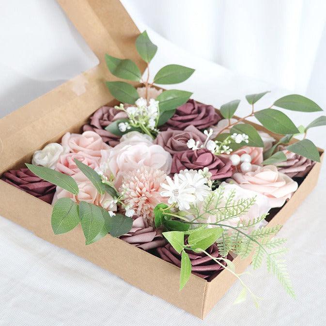 Simulated mixed pink purple rose silk fabric aircraft box DIY interior decoration